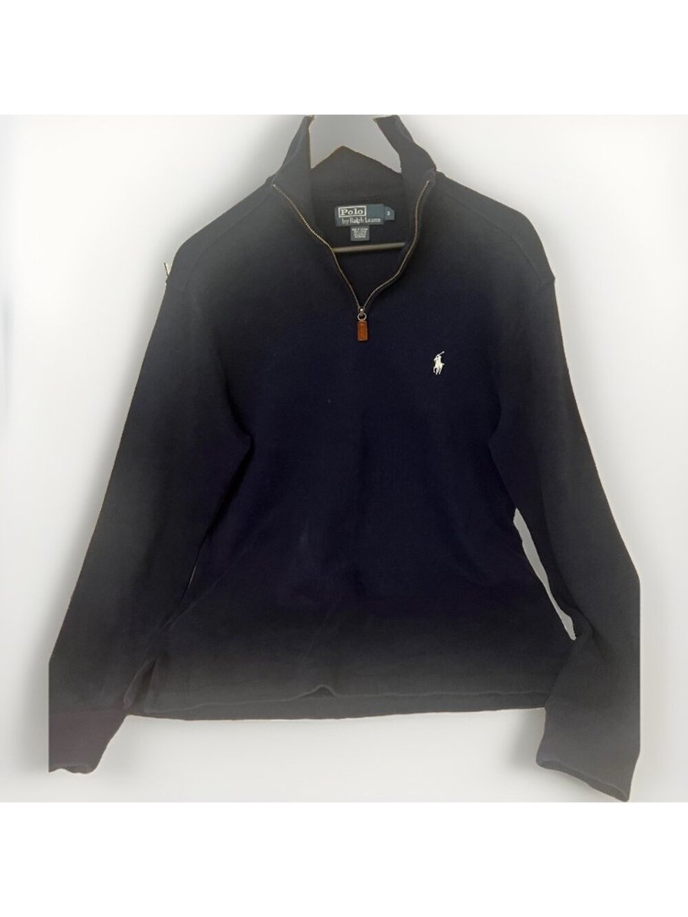 Ralph Lauren Polo Mens Sweater 1/4 Zip Brown Navy Blue Pullover Cotton Size S